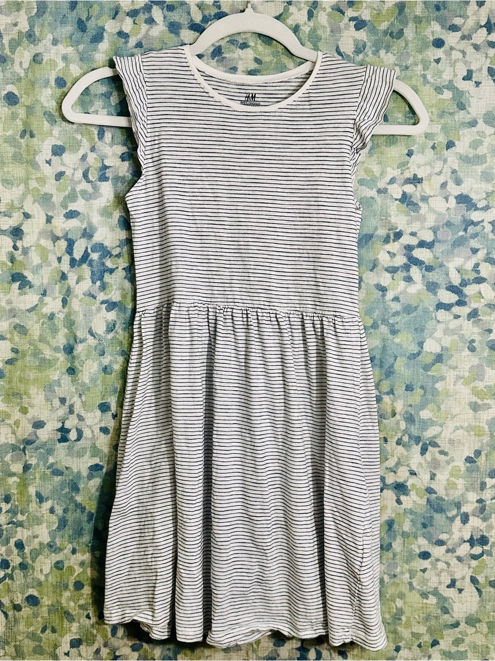 H&M Organic Cotton Striped Skater Dress Girls 8-10 White Black